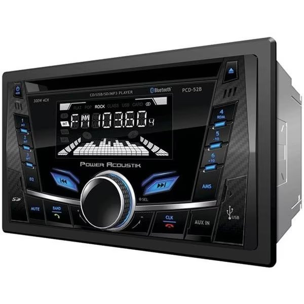 Power Acoustik PCD-52B Double-DIN In-Dash CD-MP3 AM-FM Receiver with Bluetooth & USB Playback; Black, Power Acoustik, Mfr#: PCD-52B